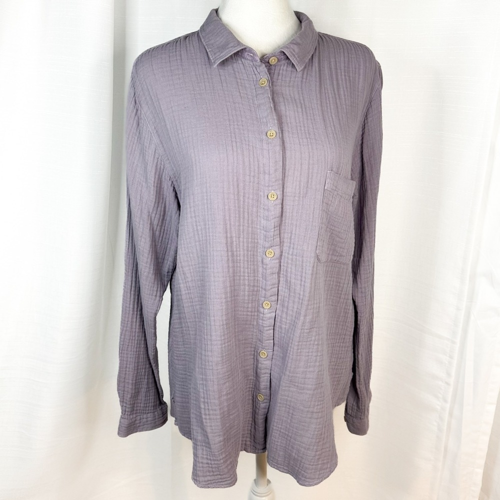 Carbon2Cobalt Womens Large Cotton Gauze Shirt Purple Button Down Boho Top